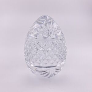 Vtg Crystal Glass Egg Paperweight 3.5" Heavy Made In France Diamond Fan
